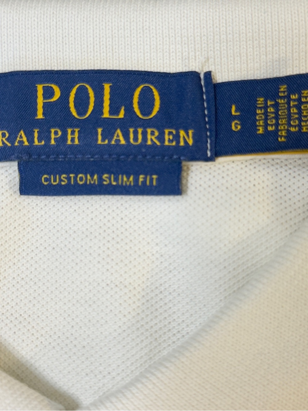 Men’s Polo by Ralph Lauren Cream Short-Sleeve Custom Slim Fit Polo Size L - Picture 9 of 15